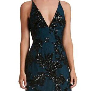 Dress the Population Jordyn Sequin Sheath Dress In Black/ Teal Lace